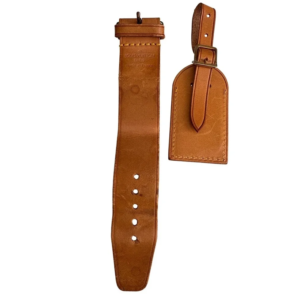 Louis Vuitton Vachetta Leather Luggage Tag and Poignet Set Tan Made in France - Picture 3 of 8